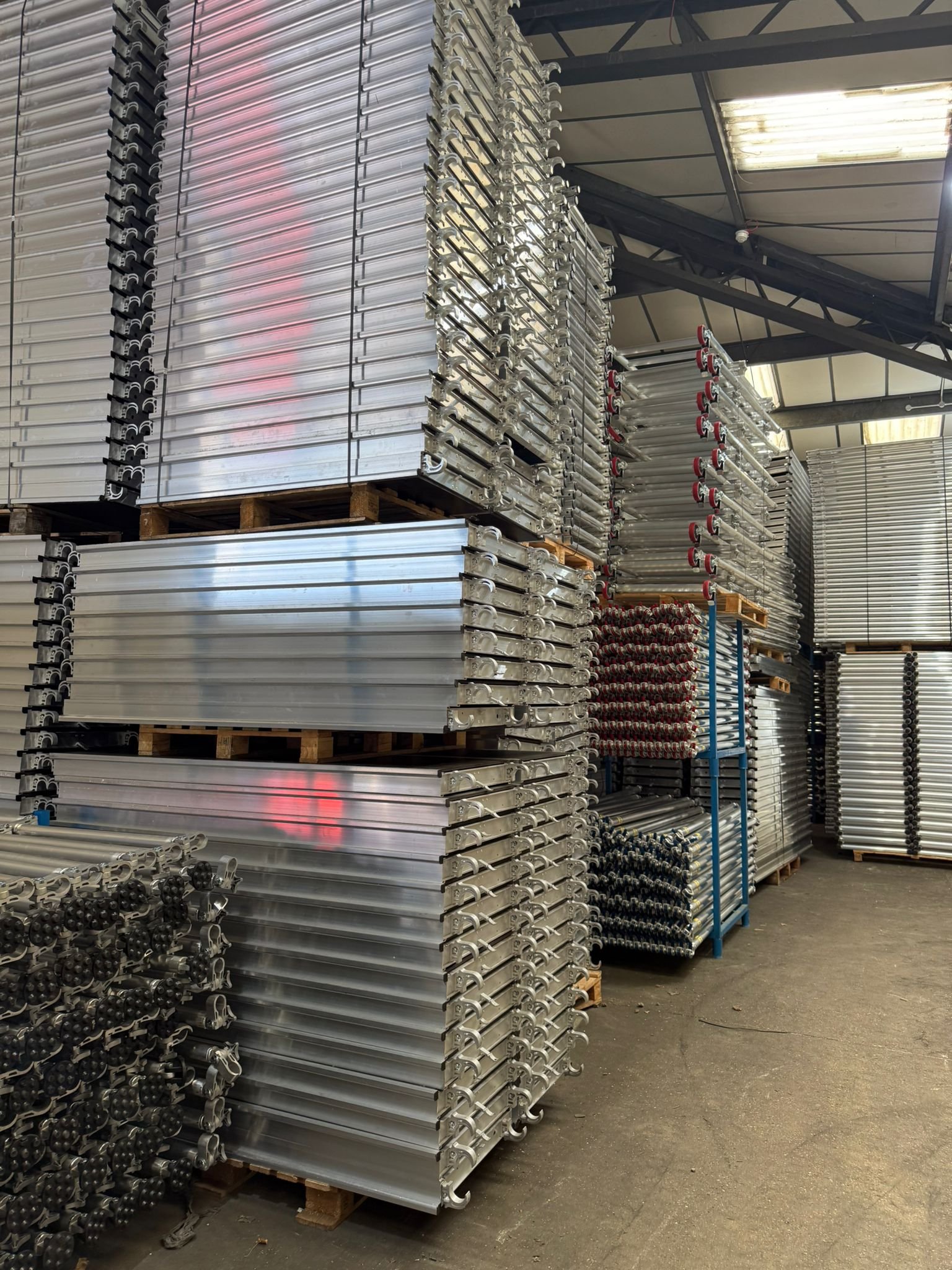 Aluminium scaffold towers in stock at our warehouse and ready for immediate dispatch across the UK.