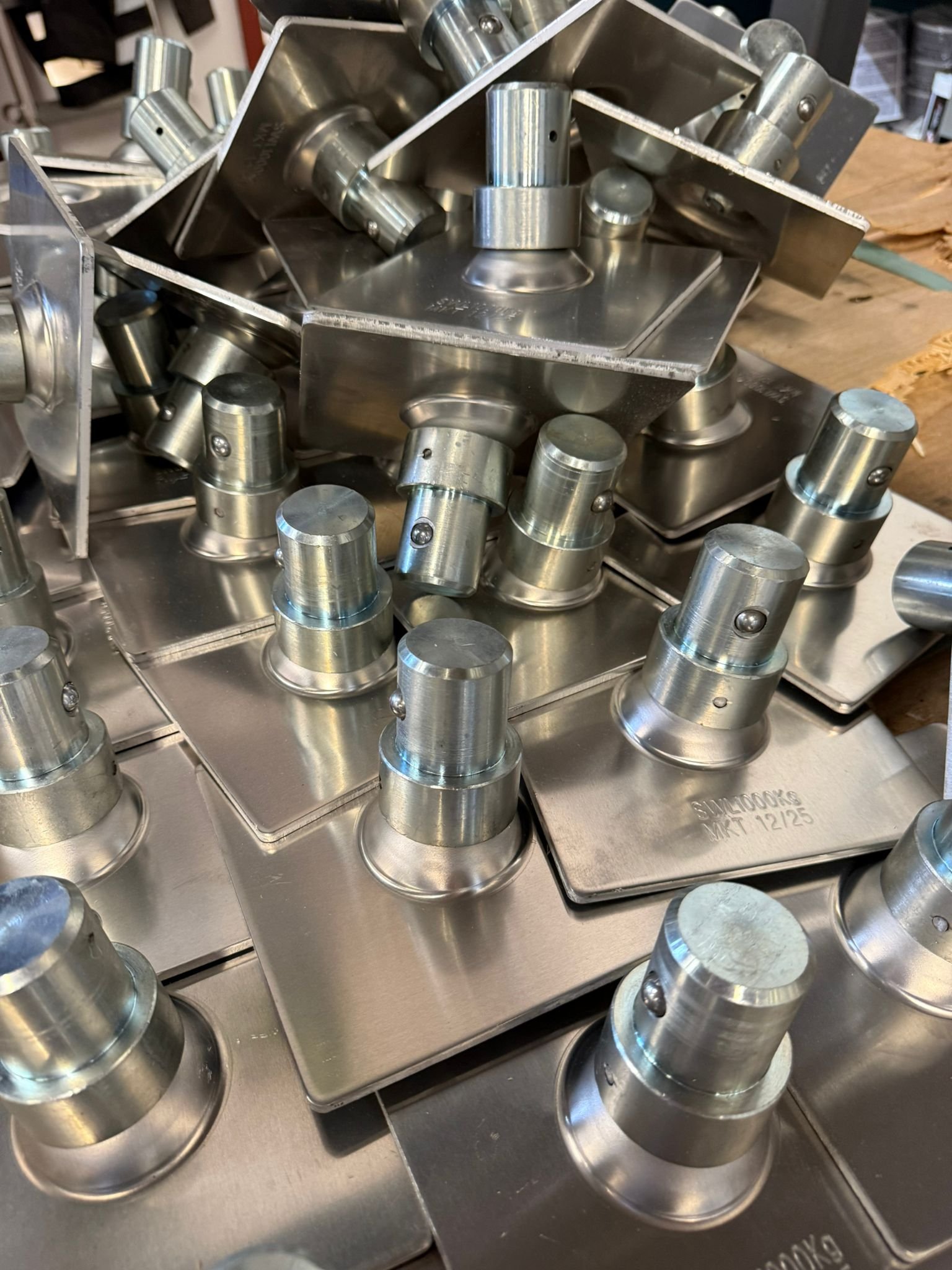 Heavy-duty dual base plates in our warehouse ready for dispatch across the UK.