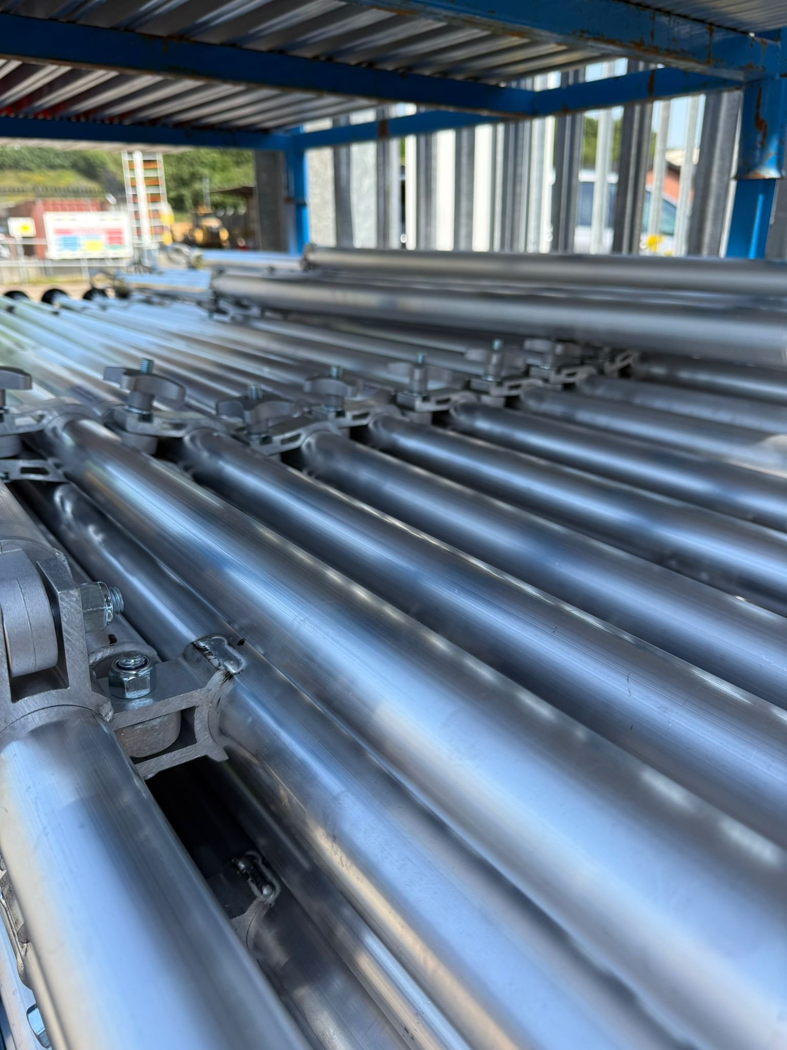Warehouse stocked with scaffold stabilisers ready for nationwide dispatch.